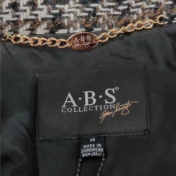 A.B.S. Allen Shwartz Womens Coat Size 14 Houndstooth Luxury Fur Hood Wool Blend - Picture 11 of 16